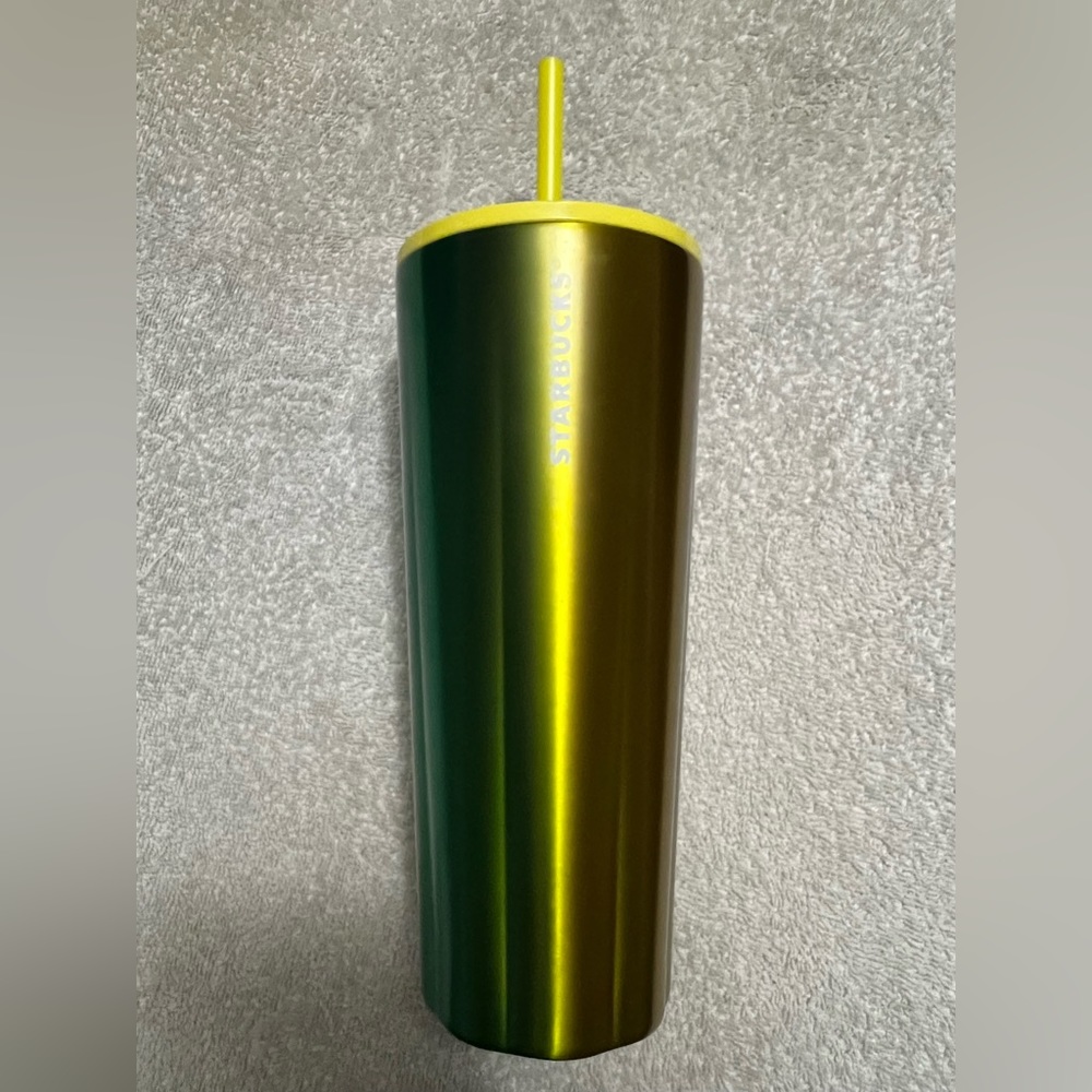 Starbucks Green and Yellow Gradient Stainless Steel Cold Cup with Speckled Lid